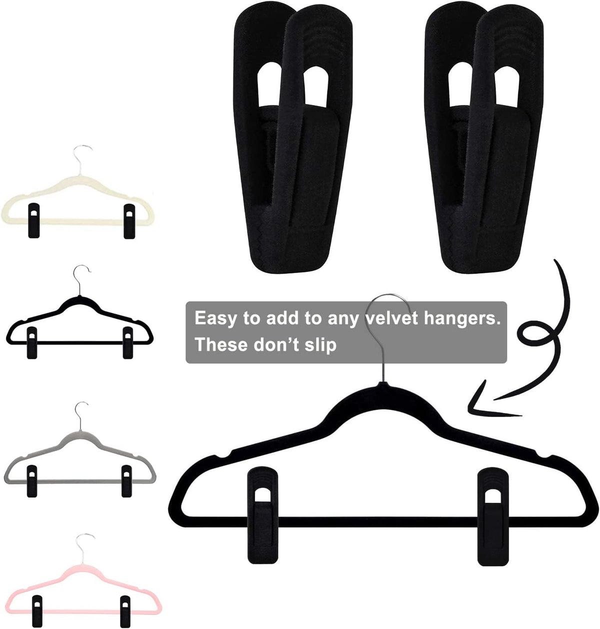 Black Velvet Hangers Clips 40 PCS, Pants Hangers Velvet Clips Easily Add to Velvet Hanger, Skirt