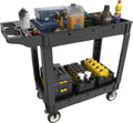 2 Tier Plastic Rolling Cart Utility Cart on Wheels, Heavy Duty Tool Carts with Ergonomic Storage