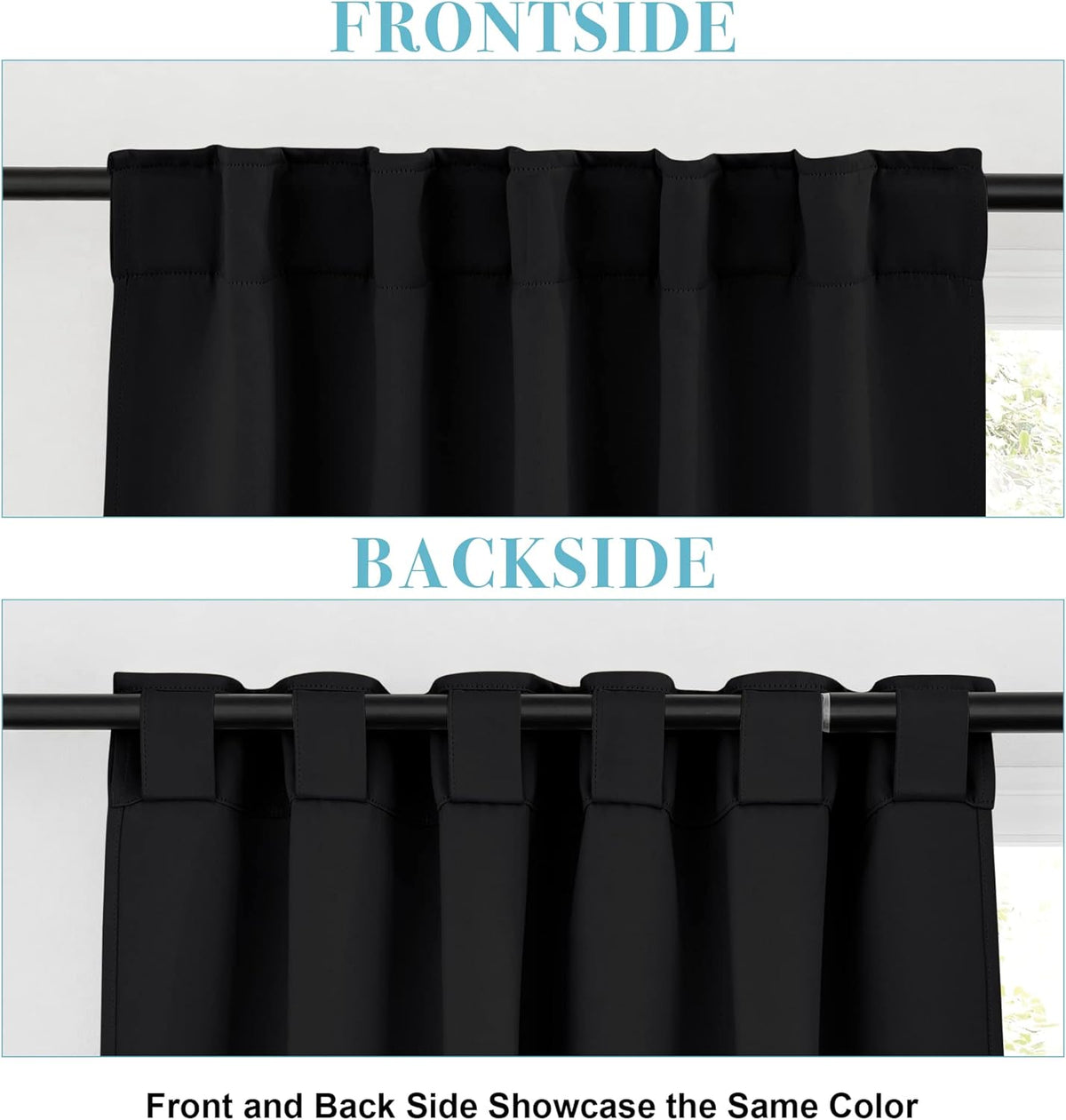 RYB HOME Short Black Curtains for Bedroom, Blackout Thermal Insulated Curtain Tiers Small Window