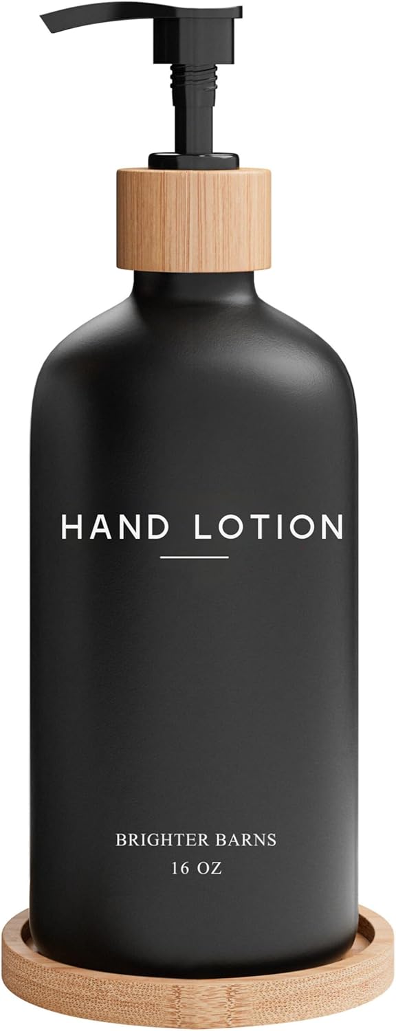 Black Glass Lotion Dispenser with Pump by Brighter Barns - Hand Lotion Dispenser Bathroom Set with