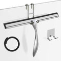 14-Inches Stainless Steel Shower Squeegee Set, Include Shower Door Hook, Adhesive Hook and Spare