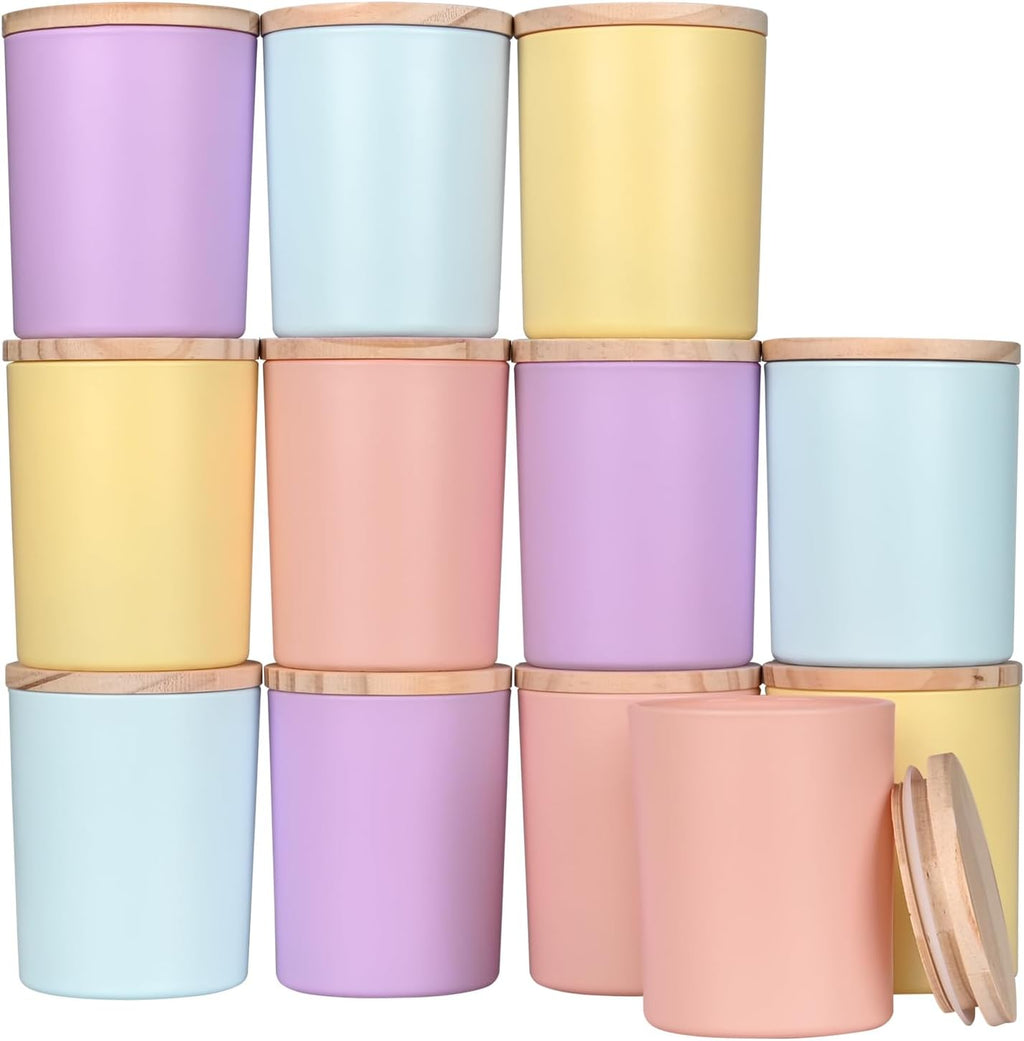 SHOWIN Thick Candle Jars for Making Candles 12 Pcs, 7 OZ Empty Jars with Wood Lids for Candle