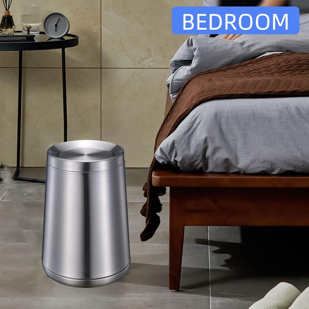 Household Swing Bathroom Trash Can，Brushed Stainless Steel，10 L/3 Gallen，Garbage Can with Flipping