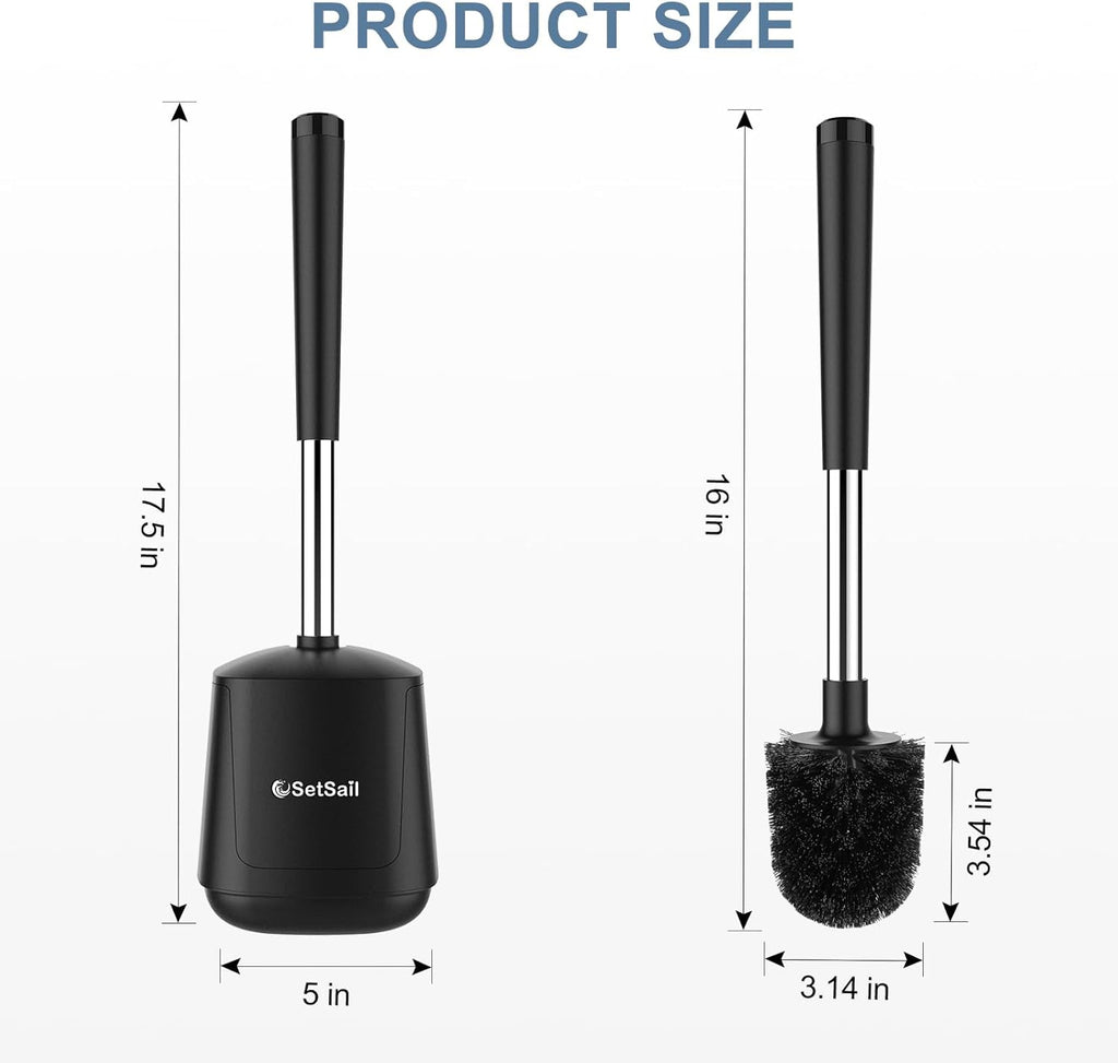 SetSail Toilet Brush and Holder, Self Closing Lid Toilet Bowl Brushes Holder and Extra Long Handle