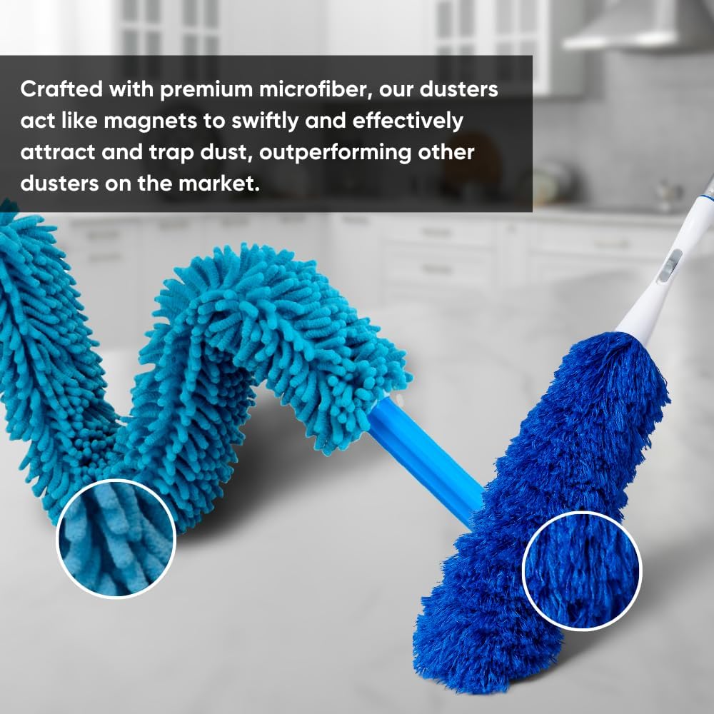 Extendable Duster - Microfiber Duster Kit: Ceiling, Fans, Baseboards, Cob Webs, Telescoping