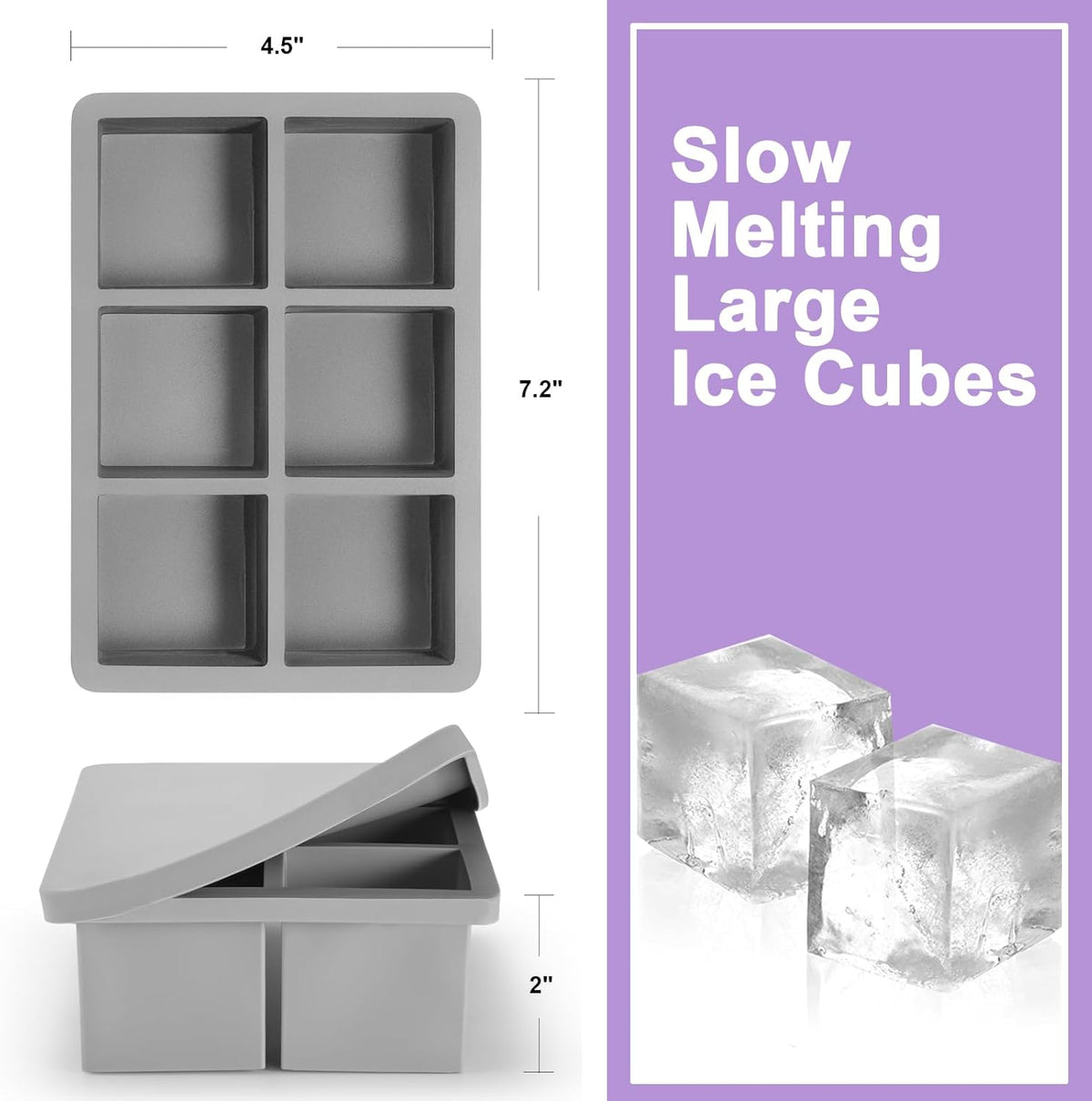 Nax Caki 3 Pack Silicone Large Ice Cube Tray with Lid, Stackable Big Silicone Square Ice Cube Mold