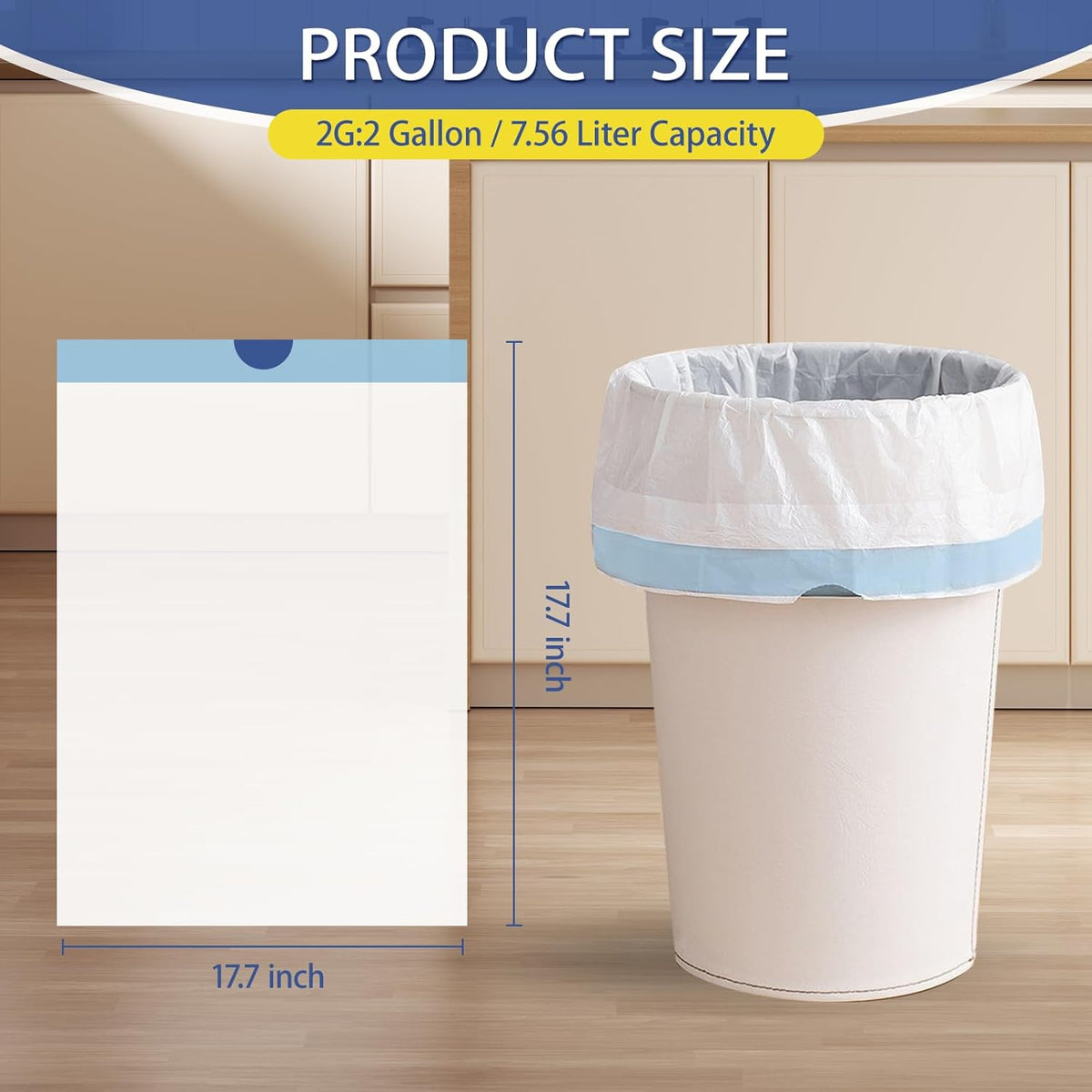 150 Count 2 Gallon Trash Bags Drawstring - 0.96 Mil Small Garbage Bags Unscented,Heavy Duty Trash