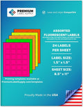 Premium Label Supply Bright Neon Color Fluorescent Sticker Labels - 1.5" x 1.5" Square Labels