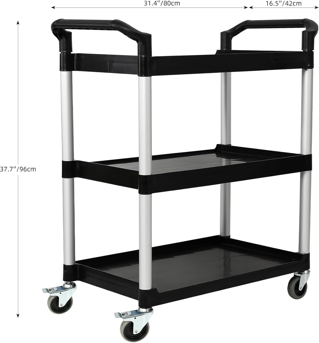 3-Tier Utility Rolling Cart with Wheels, Durable Catering carts with Wheels, Rolling Storage Cart
