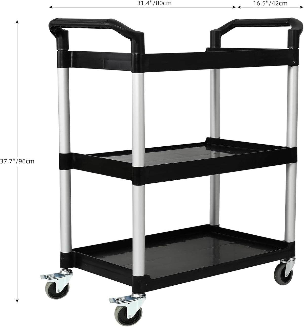 3-Tier Utility Rolling Cart with Wheels, Durable Catering carts with Wheels, Rolling Storage Cart