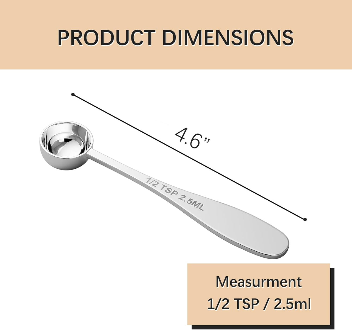2PCS 1/2tsp(1/6tbsp, 2.5 ml) Single Measuring Spoon, Stainless Steel Individual Teaspoon, Metal