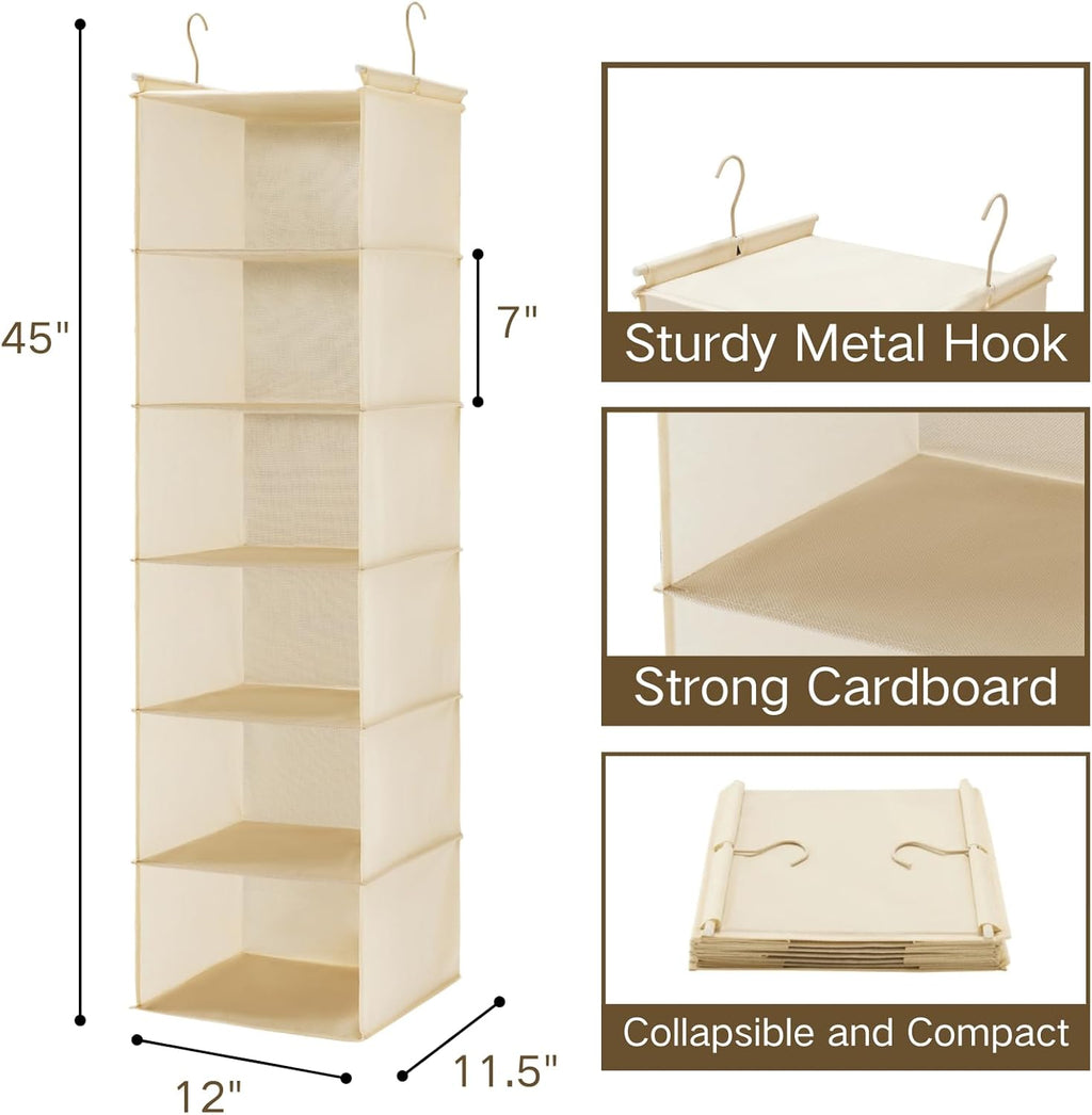 MAX Houser 6 Tier Shelf Hanging Closet Organizer, Cloth Hanging Shelf with 2 Sturdy Hooks for