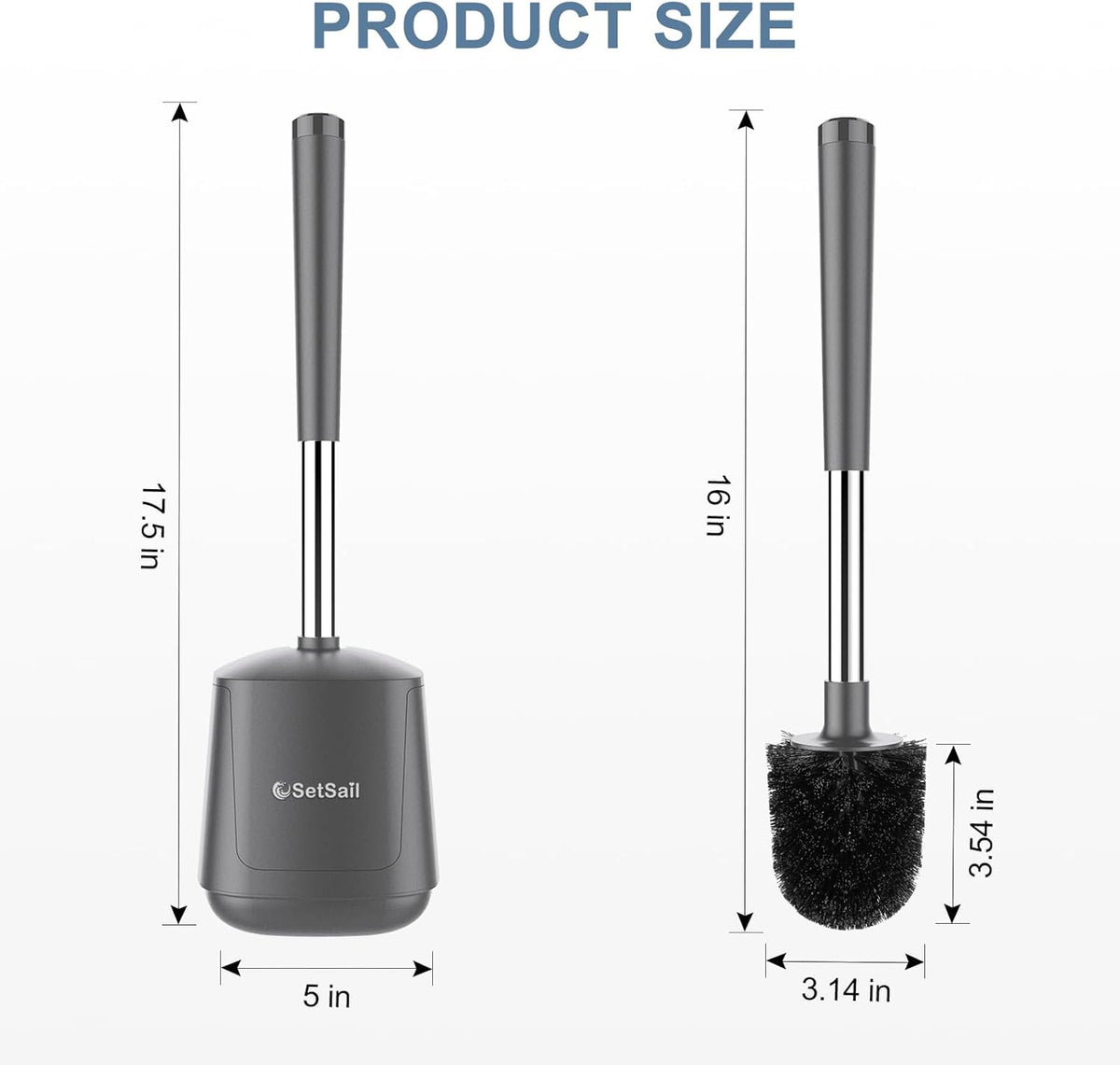 SetSail Toilet Brush and Holder 2 Pack, Self Closing Lid Toilet Bowl Brushes Holder and Extra Long