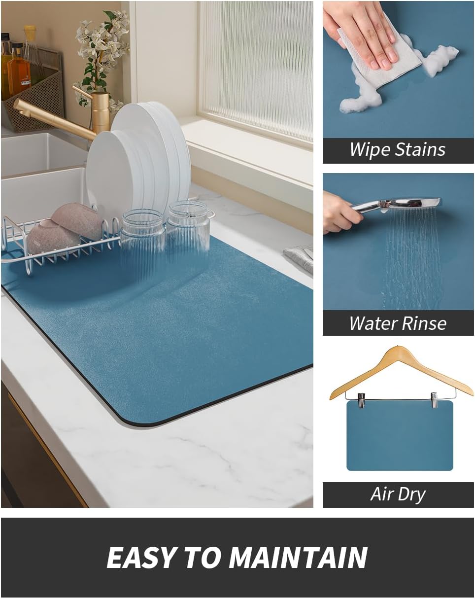 AMOAMI Coffee Mat - Hide Stain Rubber Backed Absorbent Dish Drying Mat for Kitchen Counter - Bar