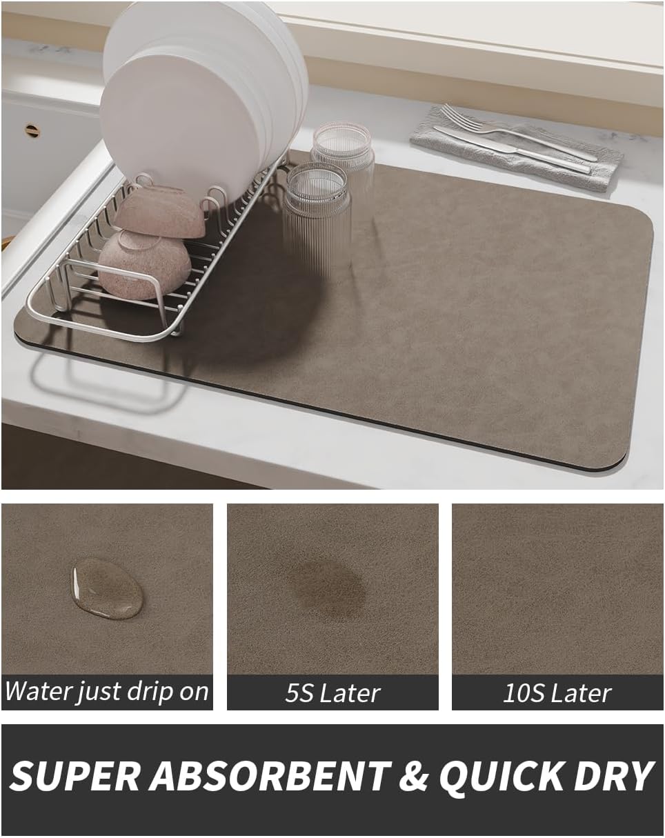 AMOAMI Coffee Mat Hide Stain Rubber Backed Absorbent Dish Drying Mat for Kitchen Counter - Fits