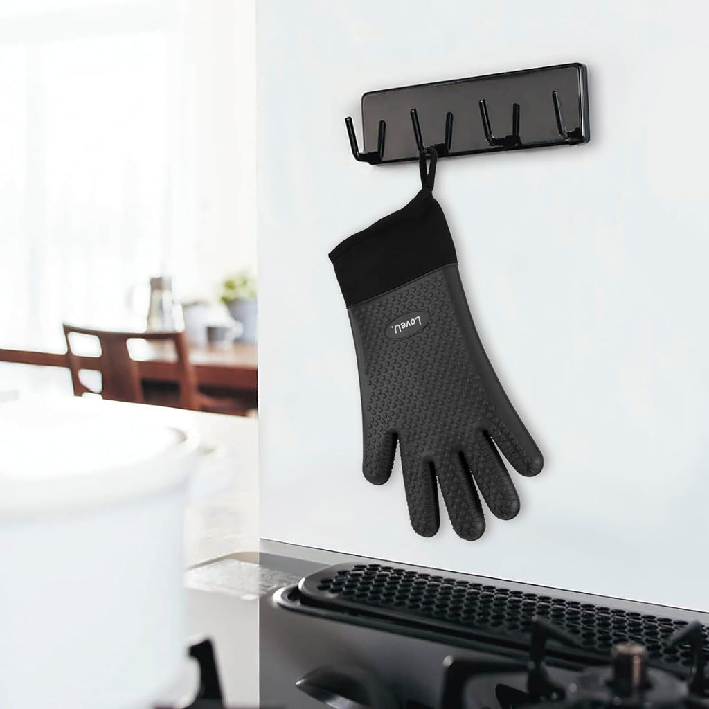 Kitchen Oven Gloves - Dual-Layer Heat Resistant Grilling Gloves, Silicone Oven Mitts with 5