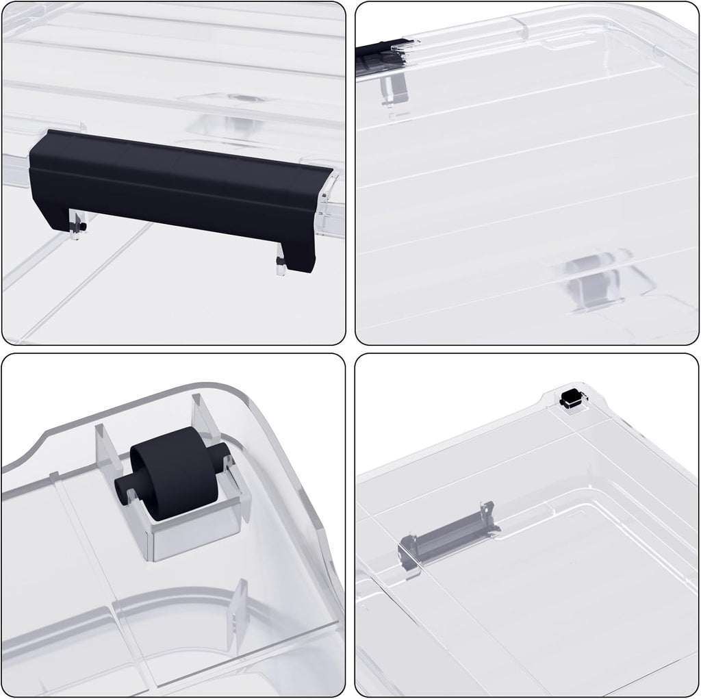 4-Pack 25L Plastic Under Bed Storage Organizer Bin Container with Latch Lids and Wheels, Clothes