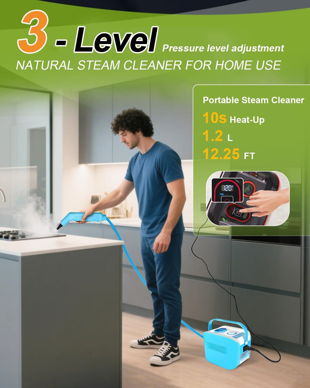 Handheld Steam Cleaner for Home, 10s Heat-Up/2.1 Qt Tank/4.5BAR High Pressure Hand held Steamer for