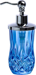 9Oz Diamond Grid Pattern Blue Glass Soap Dispenser with Rust Proof Stainless Steel Pump,Refillable