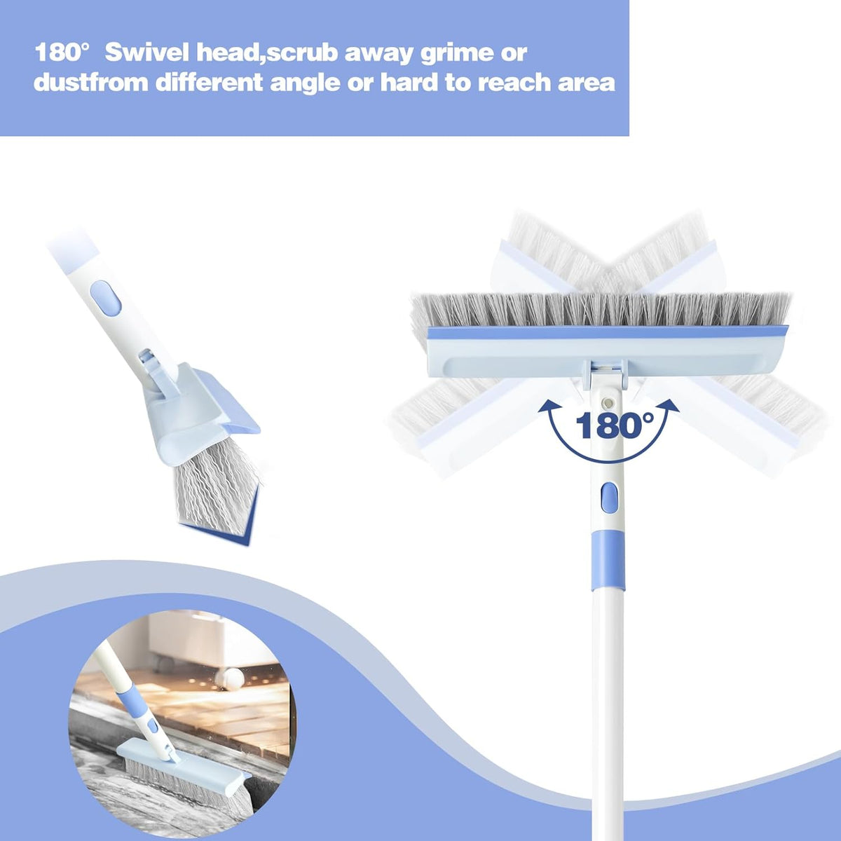 Floor Scrub Brush and V-Shape Grout Brush with Long Handle 3 in 1 Replaceable Head Scrape Brush