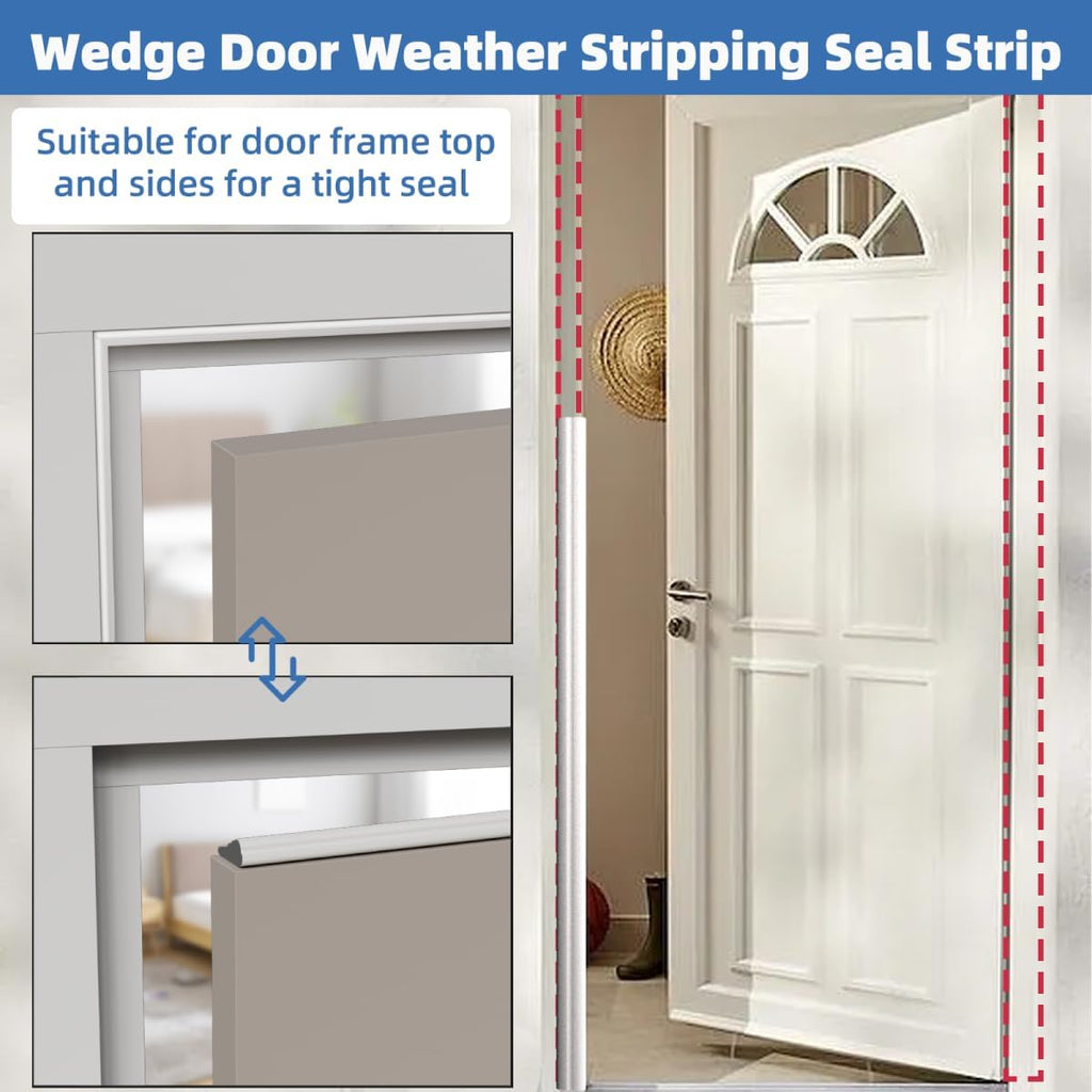 Wedge-Shape Window Weather Stripping Door Frame Seal Strip 118” White,Upgrade Black