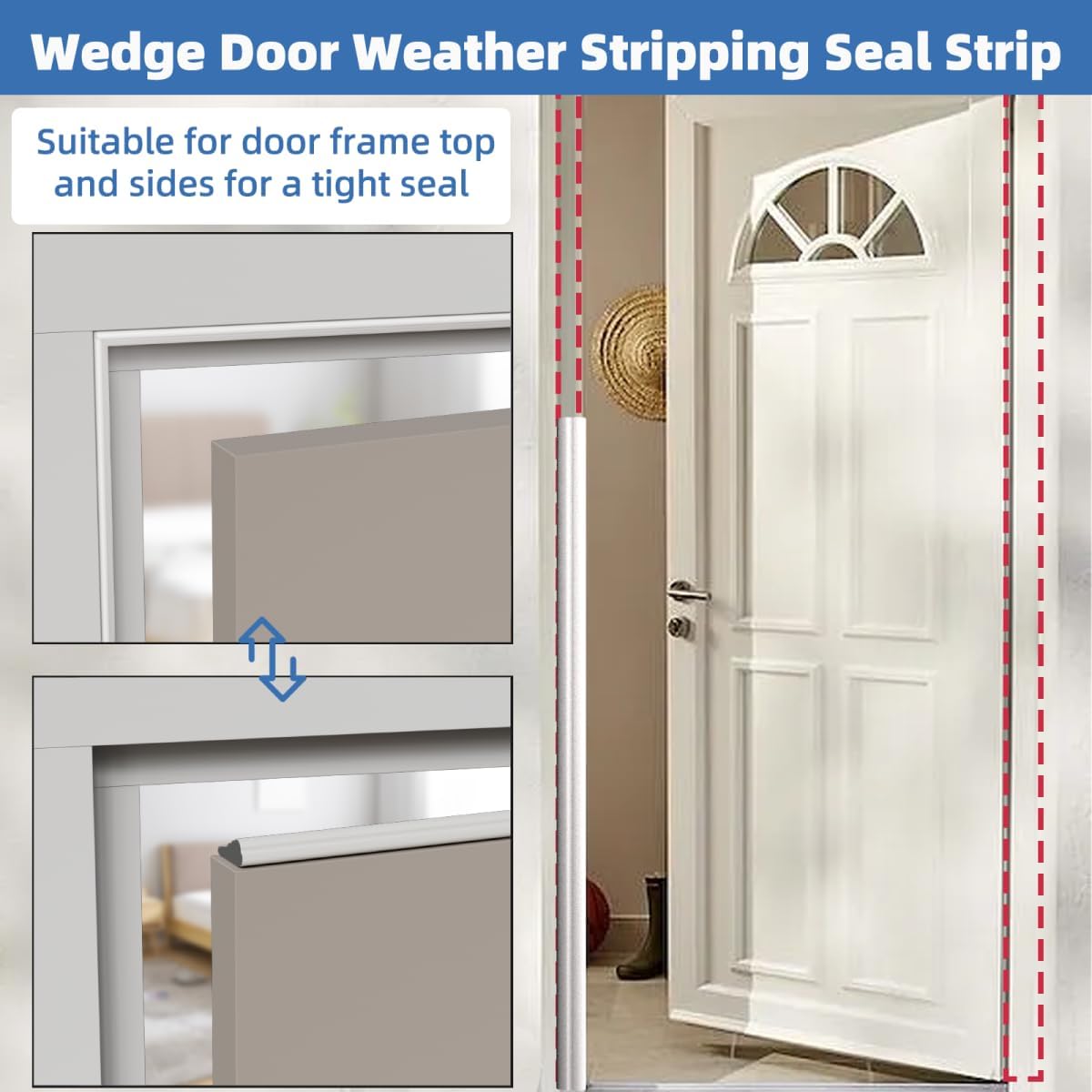 Wedge-Shape Window Weather Stripping Door Frame Seal Strip 2Pcs×196" Brown,Upgrade Black