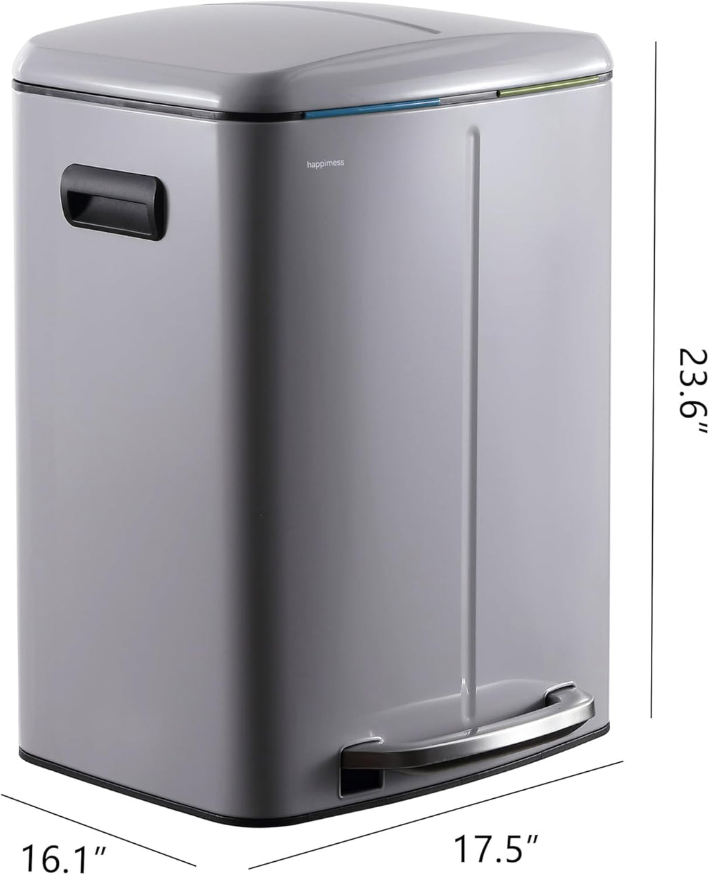 happimess HPM1005I Marco Rectangular 10.6-Gallon Double Bucket Trash Can with Soft-Close Lid, Fog