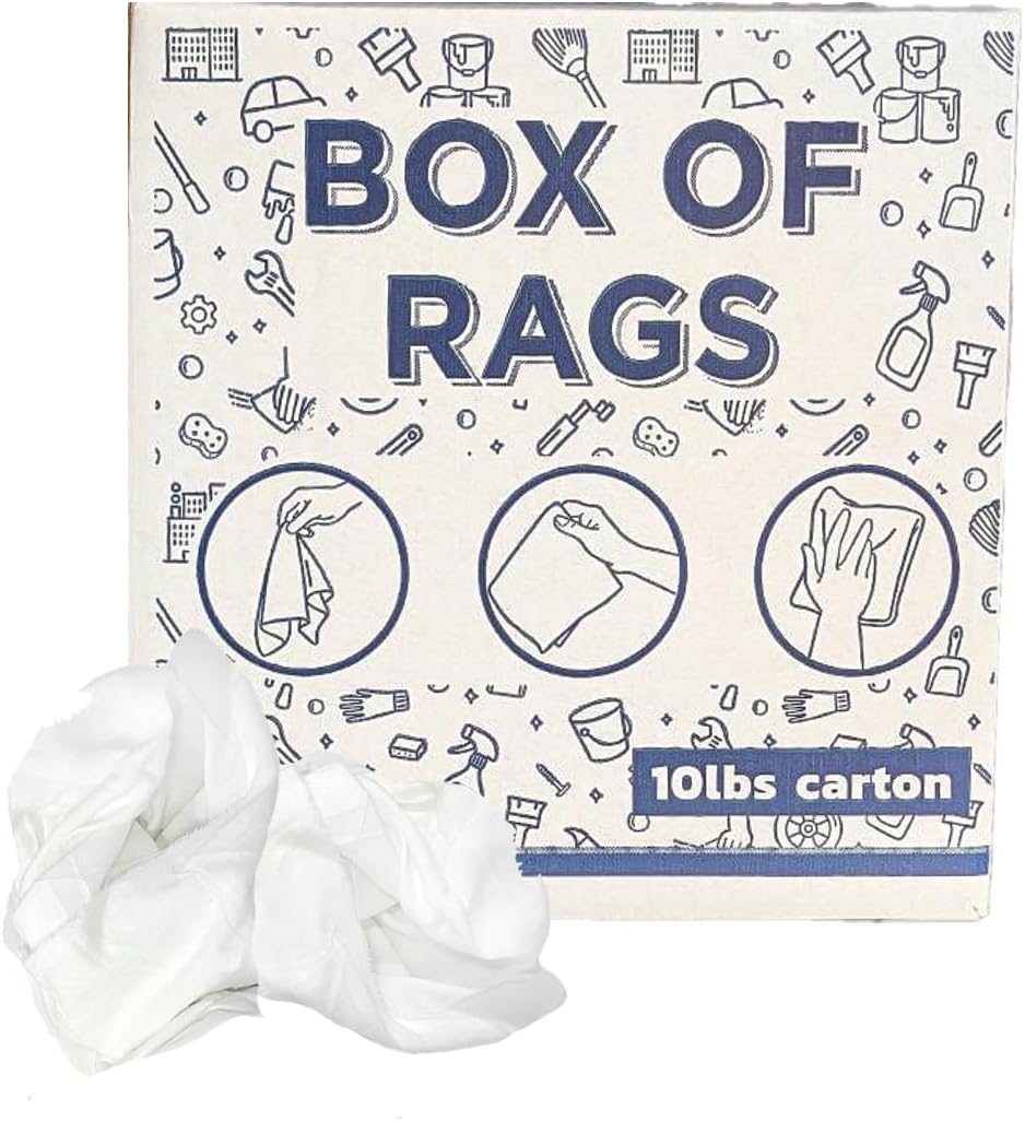 Recycled White Sheeting Cleaning Rags (10 lbs. Box) – Lint Free White Cotton Cloths for