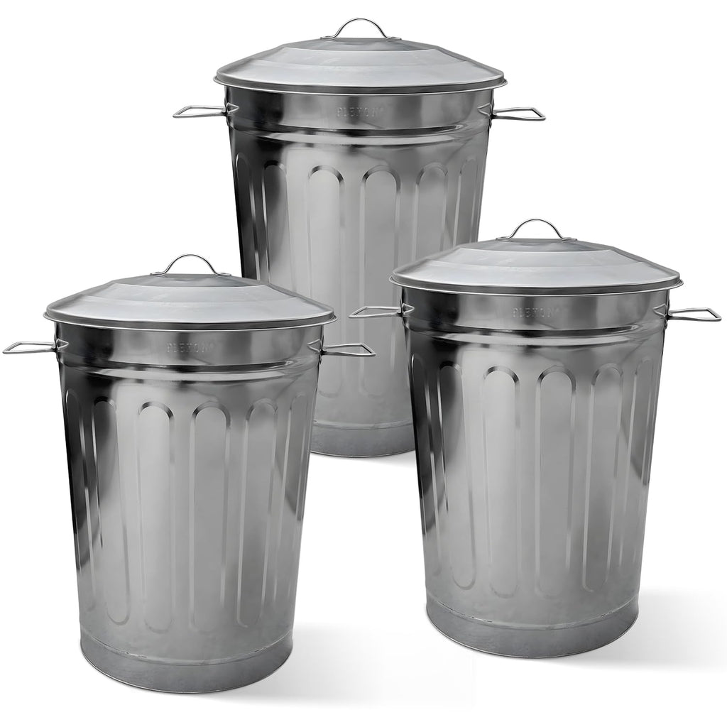 Plexon Round Trash Can 13 Gallon, Vintage Metal Outdoor Trash Can with Lid, Retro Farmhouse Garbage
