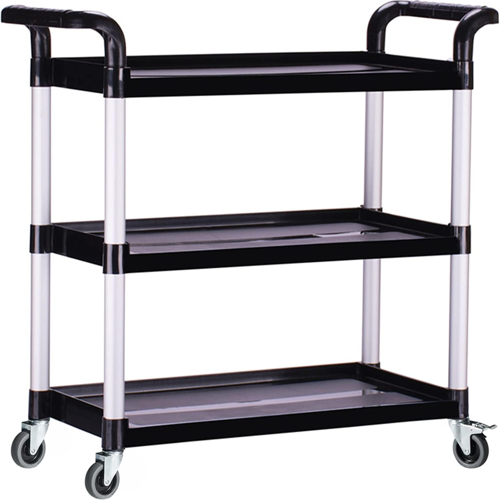 Plastic Utility Carts with Wheels, Heavy Duty 510lbs Capacity Rolling Service Cart, 3-Tier