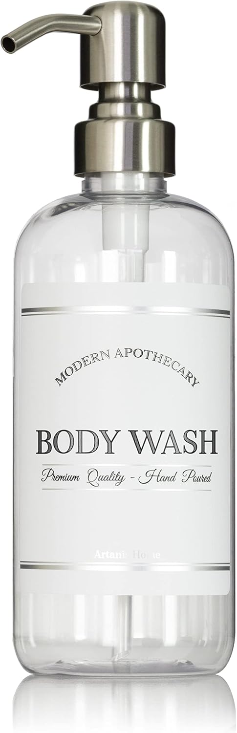 Refillable Clear PET Plastic 16 oz Body Wash Bottle with Stainless Steel Pump Dispenser - Chrome