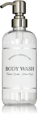 Refillable Clear PET Plastic 16 oz Body Wash Bottle with Stainless Steel Pump Dispenser - Chrome