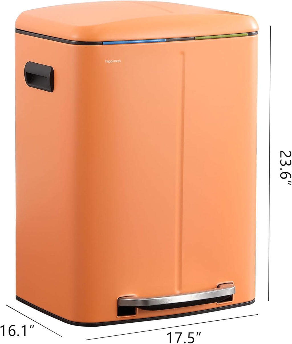 happimess HPM1005K Marco Rectangular 10.6-Gallon Double Bucket Trash Can with Soft-Close Lid