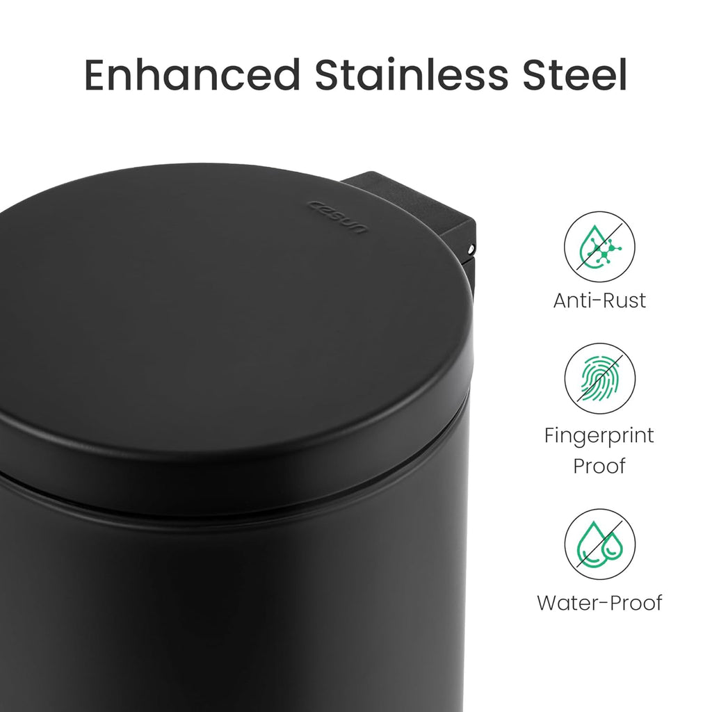Cesun 1.2 Gallons Small Black Trash Can, Bathroom Garbage Can with Lid and Foot Pedal, Mini Round