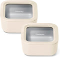 Caraway 2pc Glass Food Storage Set - 4.4 Cup Food Containers (2) - Ceramic Coated - Non Toxic, Non