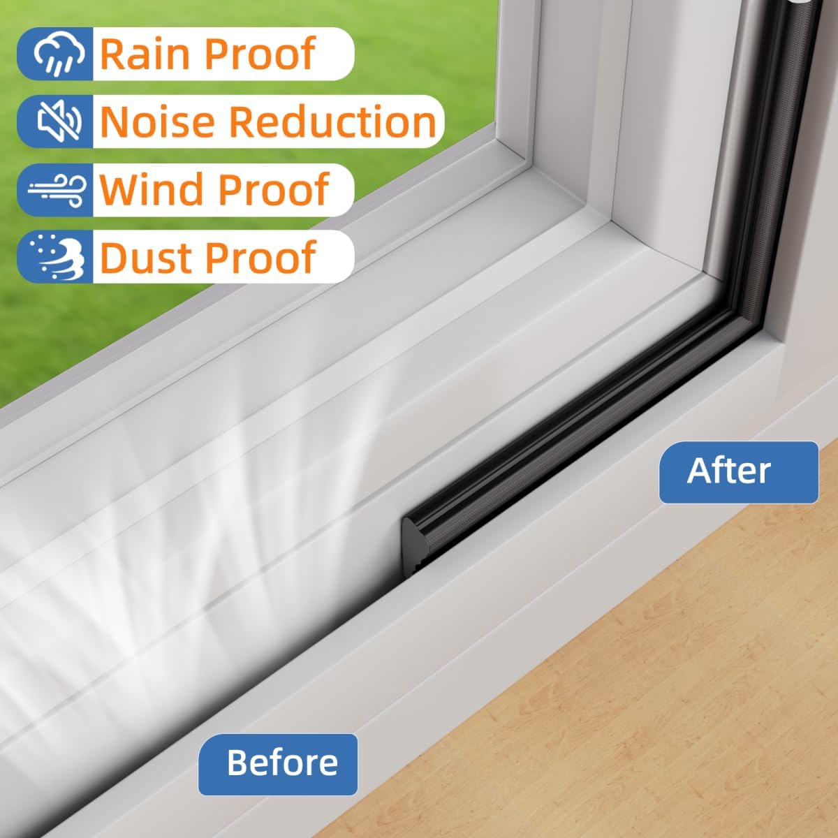 Wedge-Shape Window Weather Stripping Door Frame Seal Strip 3Pcs×196" Black,Upgrade Black
