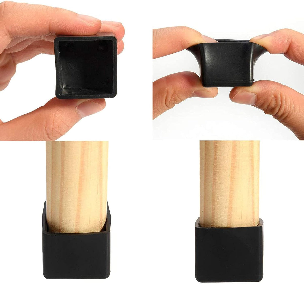 12 Pcs Black Square Anti-Slip Rubber Leg Tips Chair Leg Caps Furniture Floor Protectors Chair Table