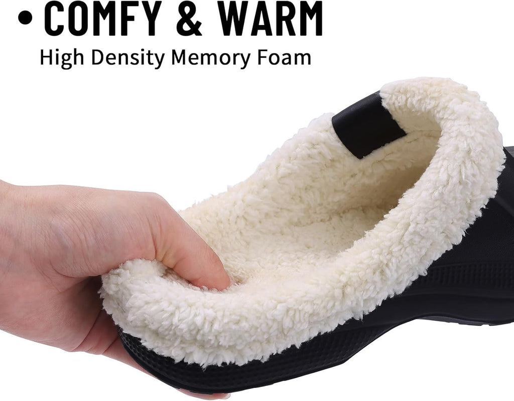 Beslip Classic Fur Lined Clogs Waterproof Winter Fuzzy Slippers for Women Men Indoor and Outdoor