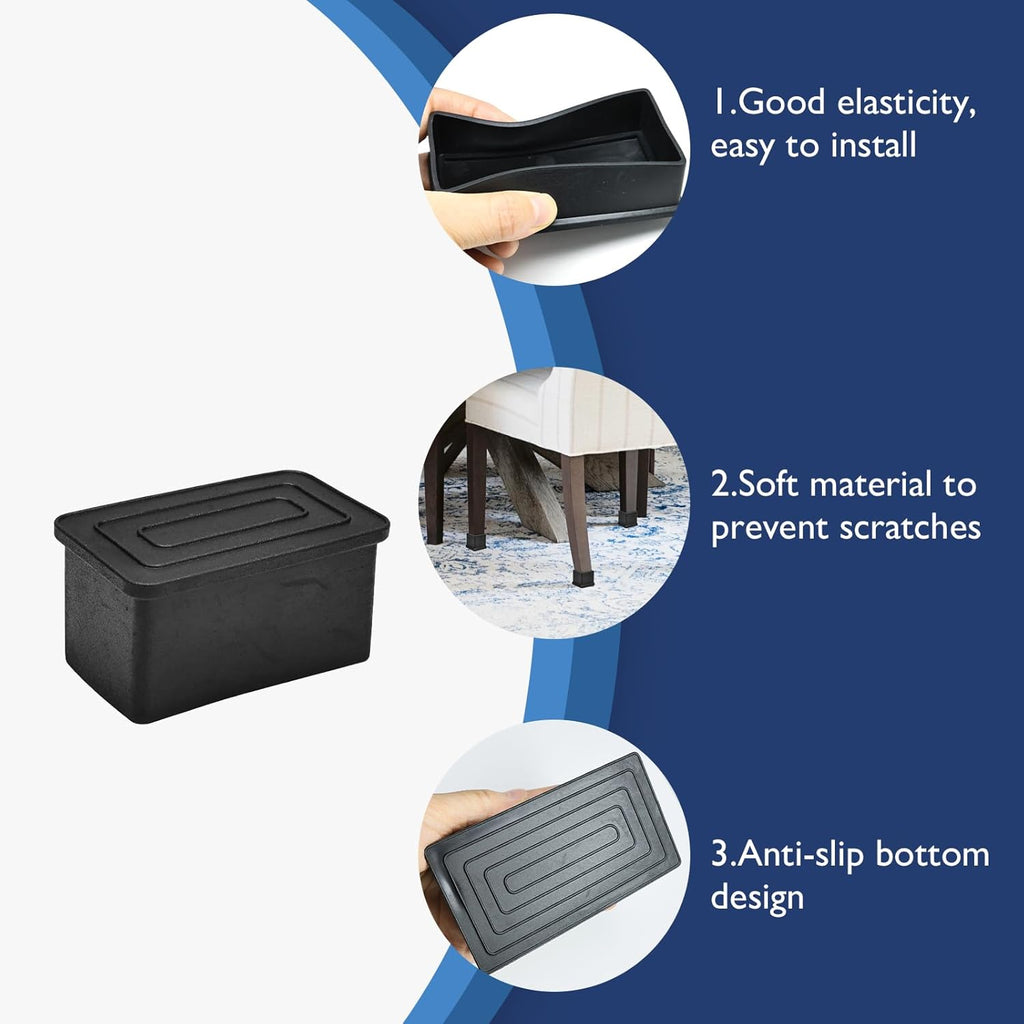 4 Pcs 1" x 1-1/2" Rectangular Rubber Chair Leg Caps, PVC Table Leg Covers, Flexible & Anti-Slip