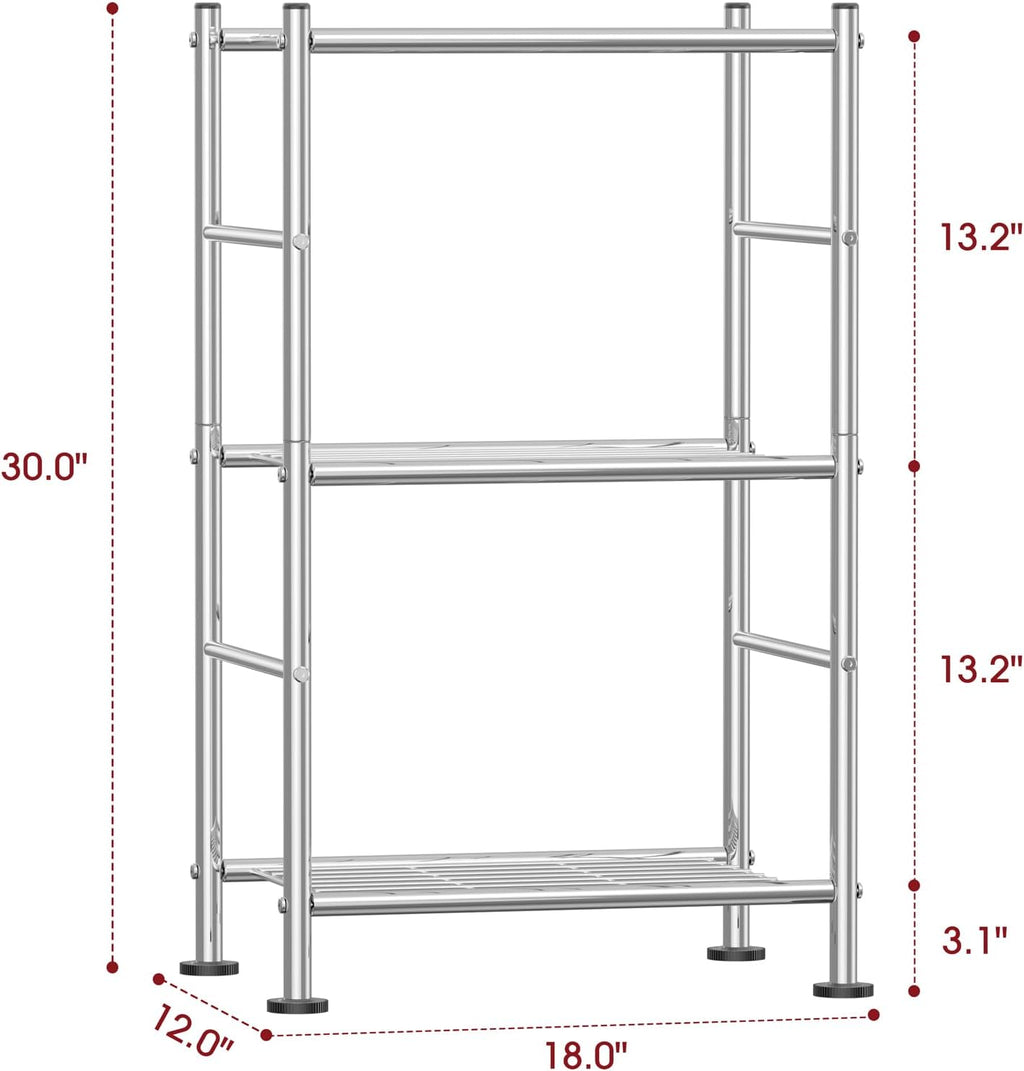 Storage Shelves - 3 Tier Shelf Organizer, Sturdy Metal Shelving with Adjustable Leveling Feet