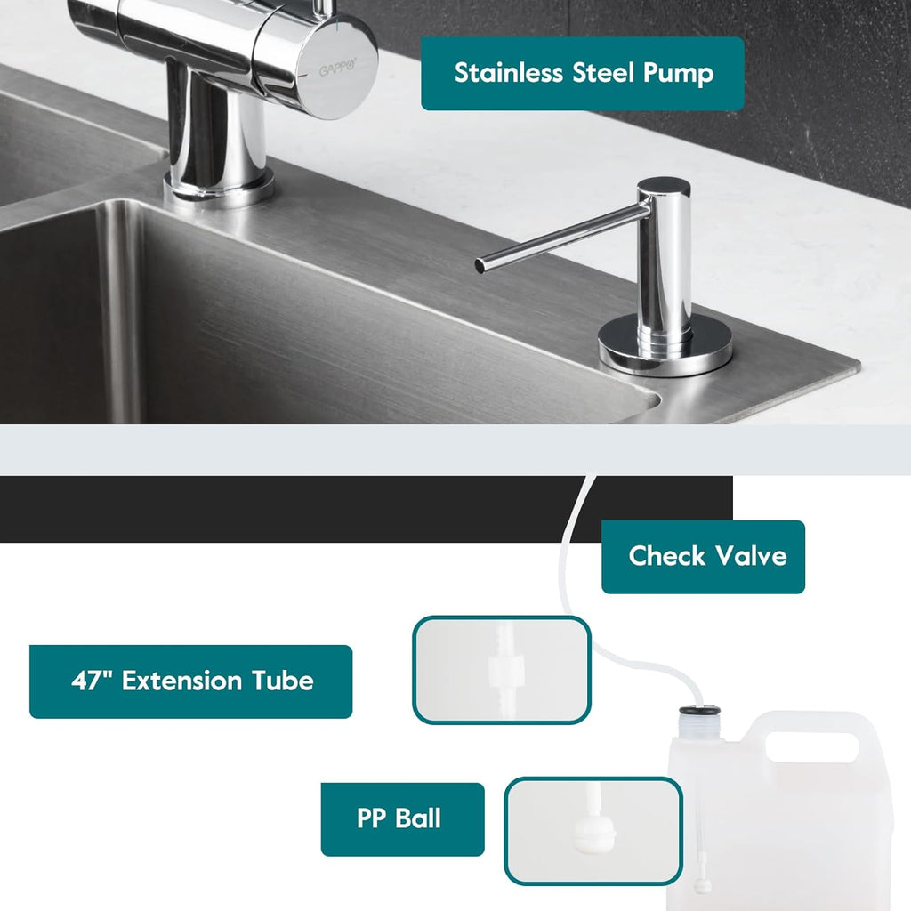 Gappo Soap Dispenser for Kitchen Sink Polished Chrome, Stainless Steel Countertop Pump, Built in