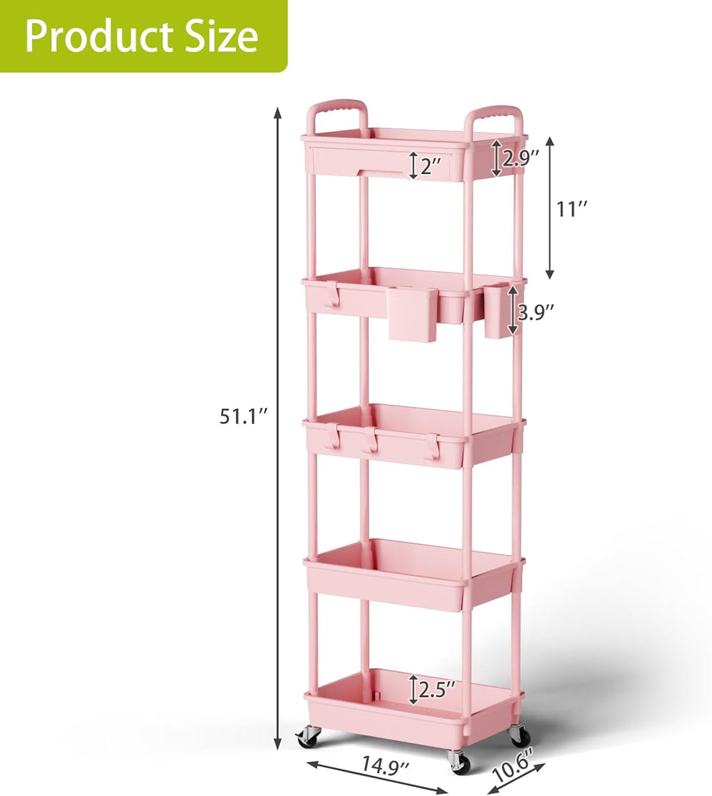 5 Tier Rolling Cart Organizer,Bathroom Cart Organizers with Wheels Laundry Room Organization Mobile