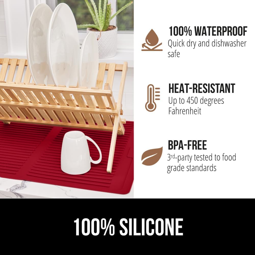 GORILLA GRIP 100% BPA-Free Patented Silicone Dish Drying Mat for Kitchen Counter, 18x24 Inch, Water