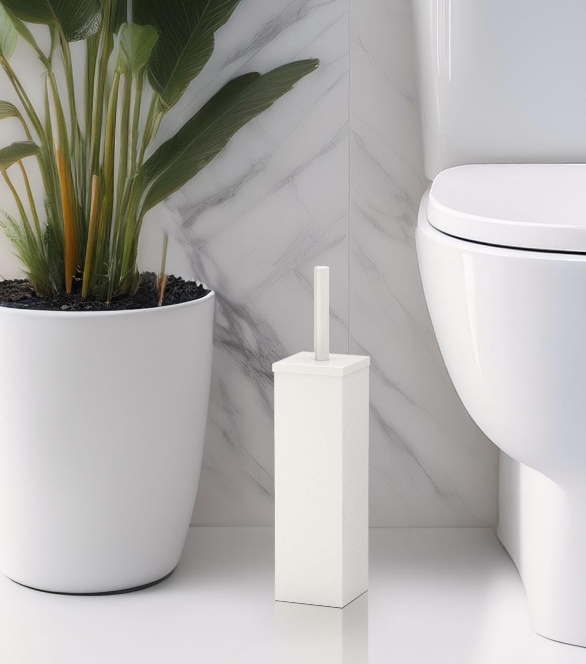 Gatco 1488W Elegant Square Toilet Brush Holder, Matte White