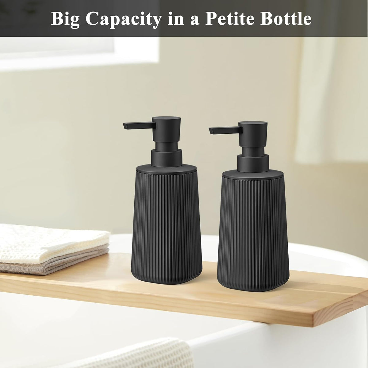 Black 2 Pack Hand Soap Dispensers with No Rust Pump for Bathroom and Kitchen Countertops Refillable