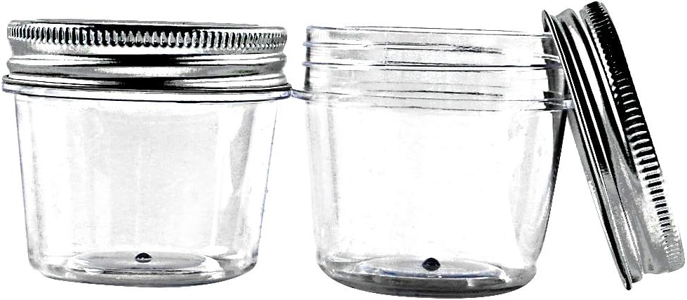 novelinks 4 Ounce Clear Plastic Jars Containers With Screw On Lids - Refillable Round Empty Plastic