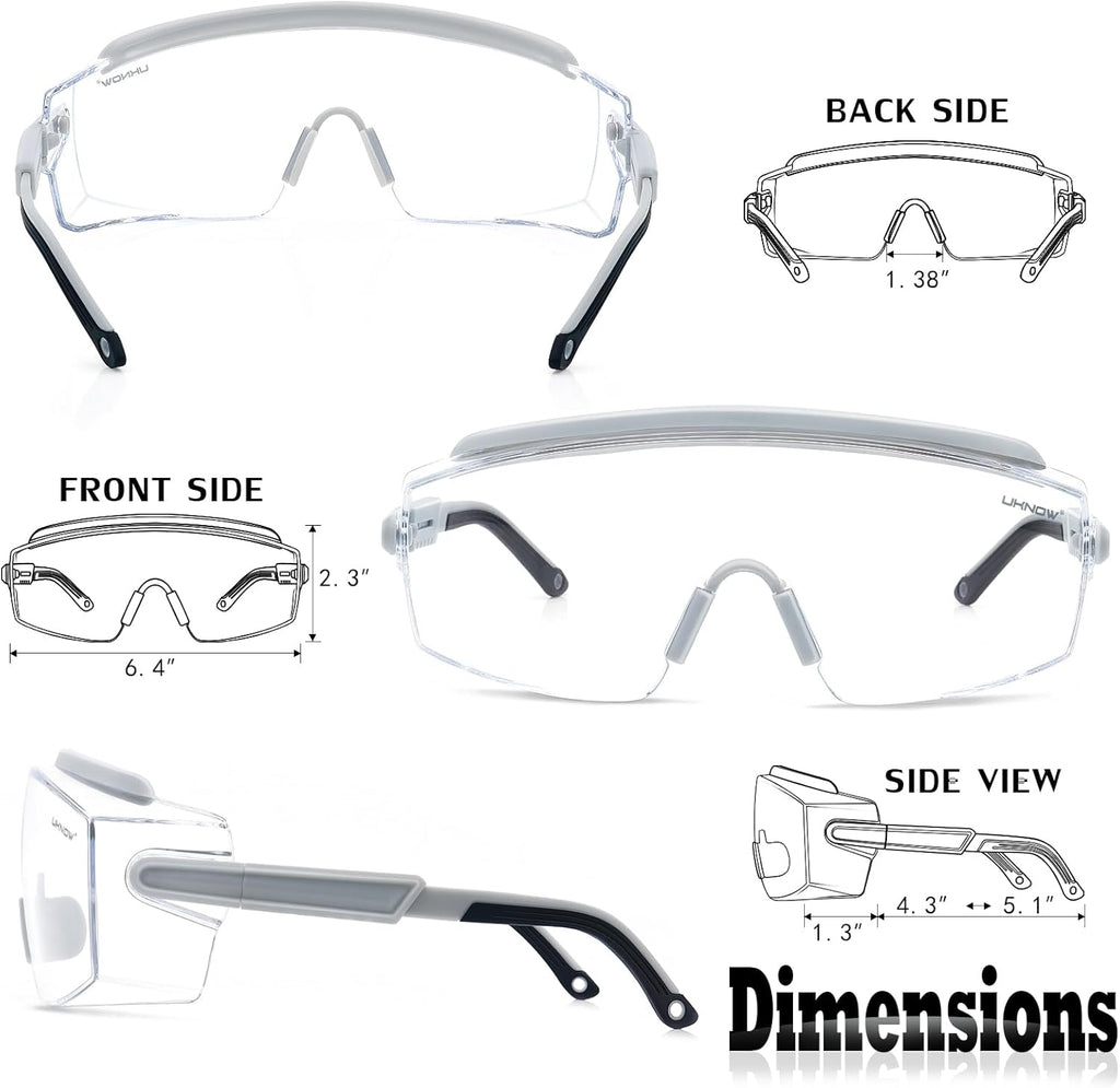 UKNOW Safety Goggles Over Glasses, Safety Glasses Anti Fog Wraparound Eye Protection, Protective