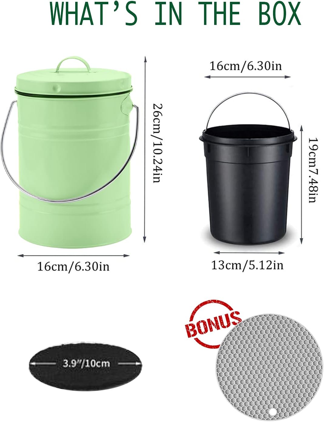 Compost Bin, LALASTAR Countertop Compost Bin with Lid, Kitchen Compost Container, Odorless Compost