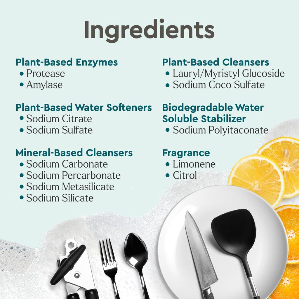 Puracy Dishwasher Pods, Natural Dishwasher Detergent, Citrus Skies Dish tabs - Enzyme-Powered, Spot