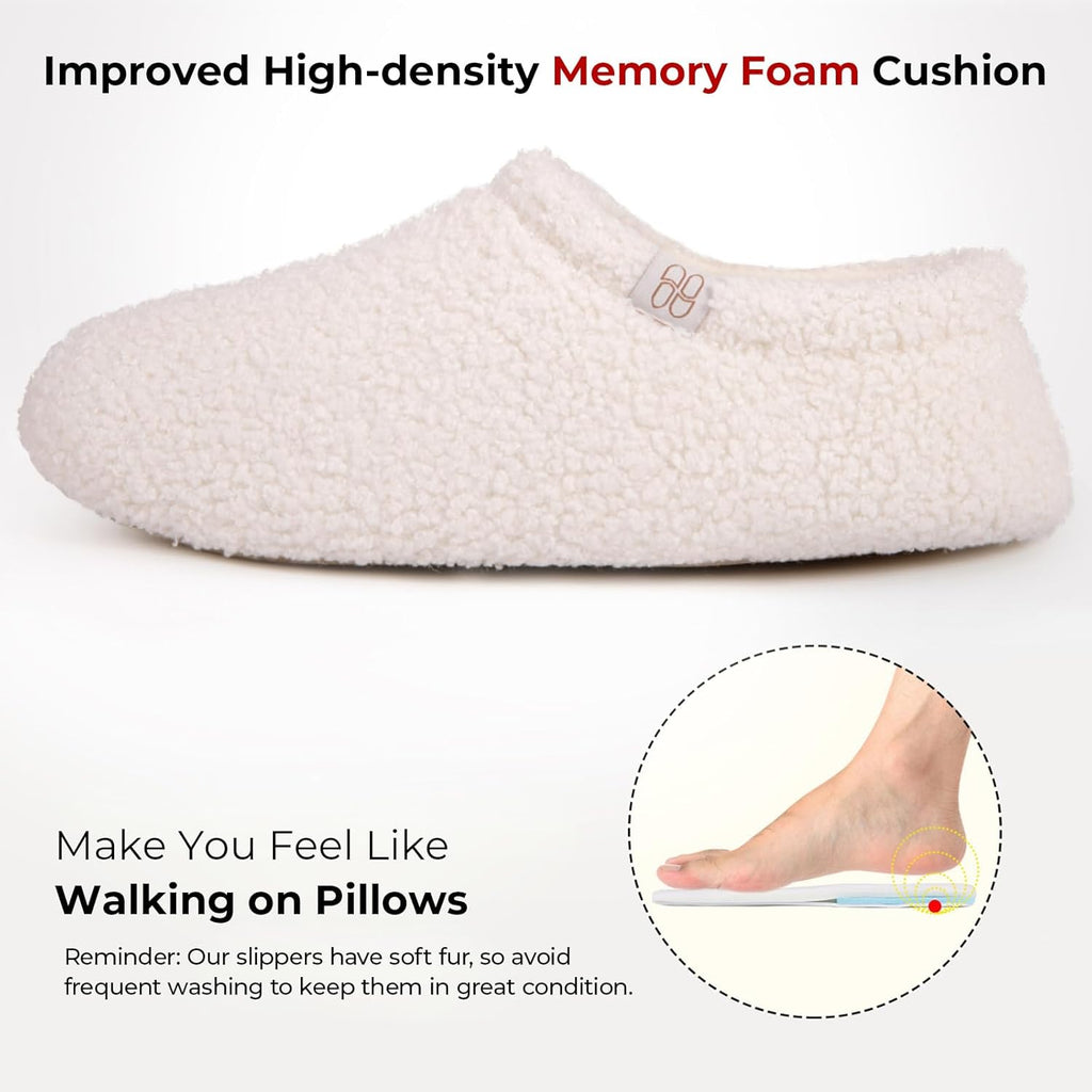 HomeTop Women's Fuzzy Curly Fur Memory Foam Loafer Slippers with Polar Fleece Lining